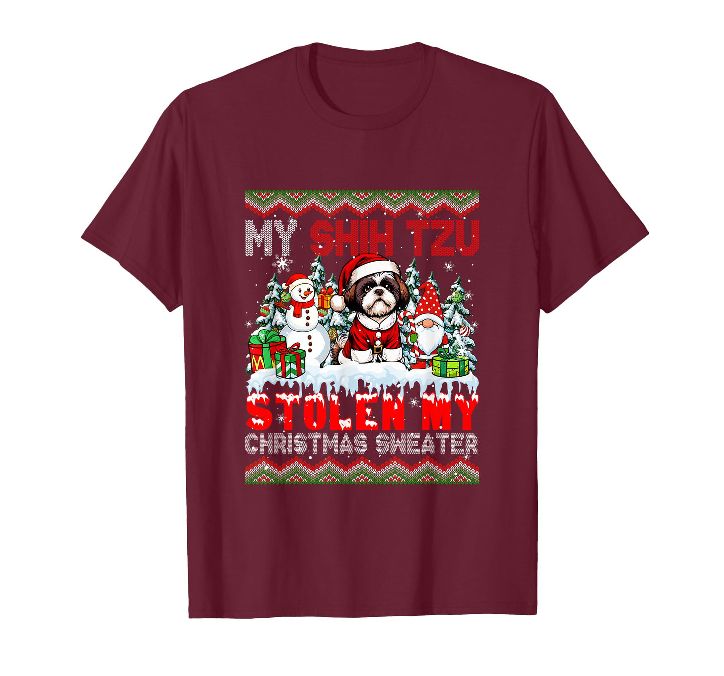 My Shih Tzu Stolen My Christmas Sweater Santa Dog Gnome T-Shirt