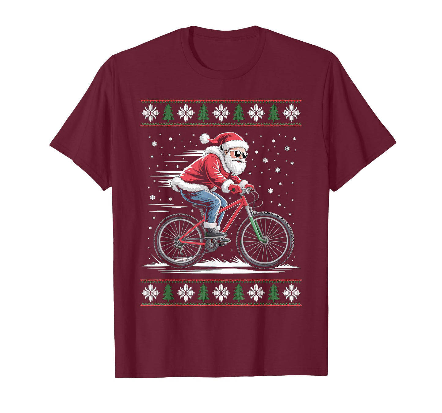 Santa Claus Mountain Bike Ugly Christmas Sweater MTB T-Shirt
