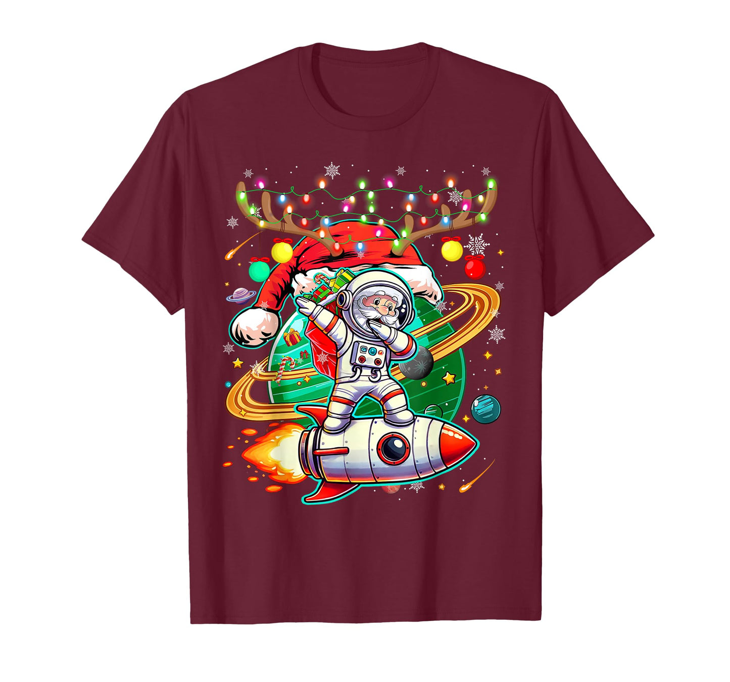 Santa Christmas Lights Funny Holiday Xmas Party Family Kids T-Shirt