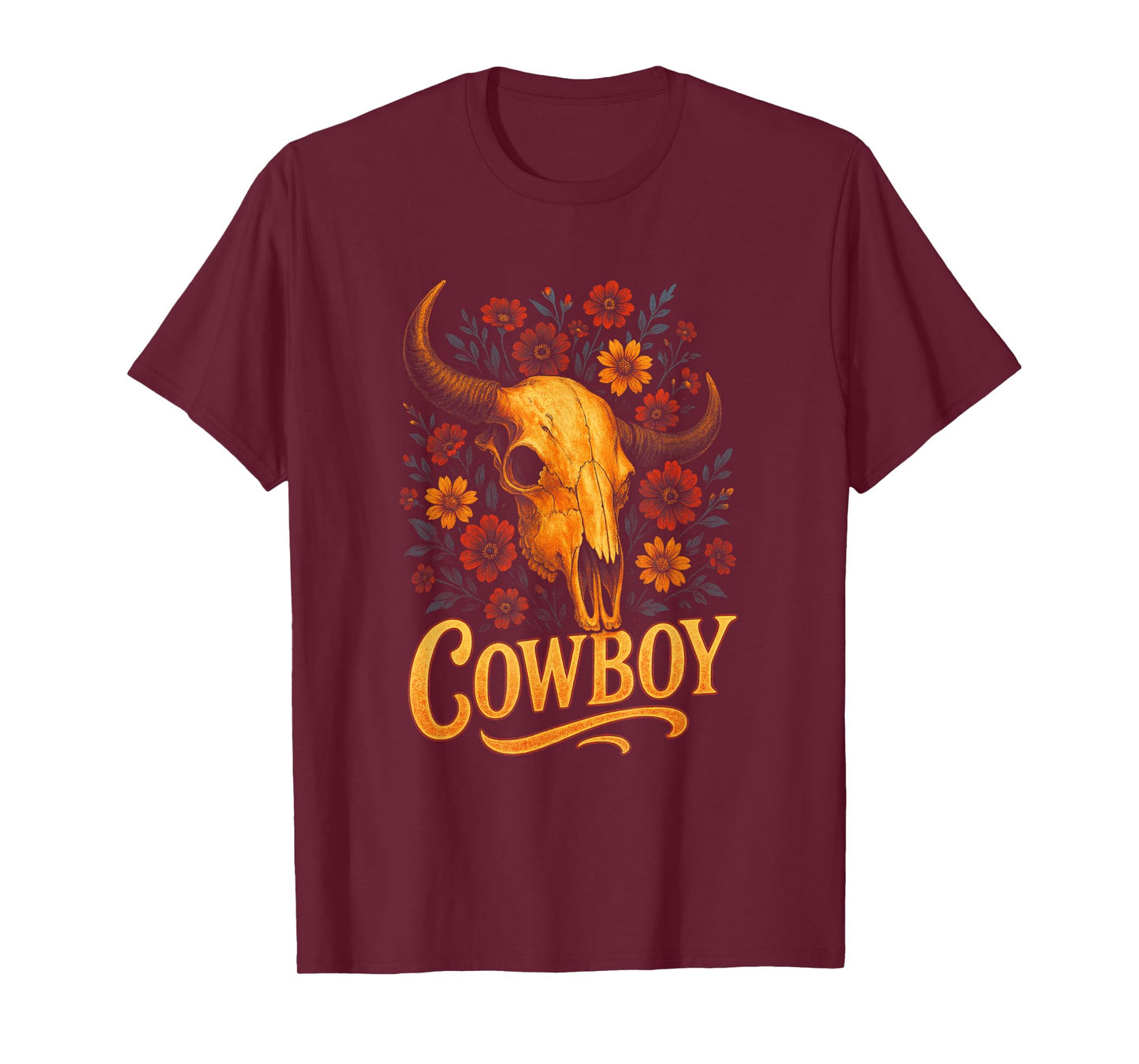 Cowboy - Vintage Skull Western Flowers T-Shirt