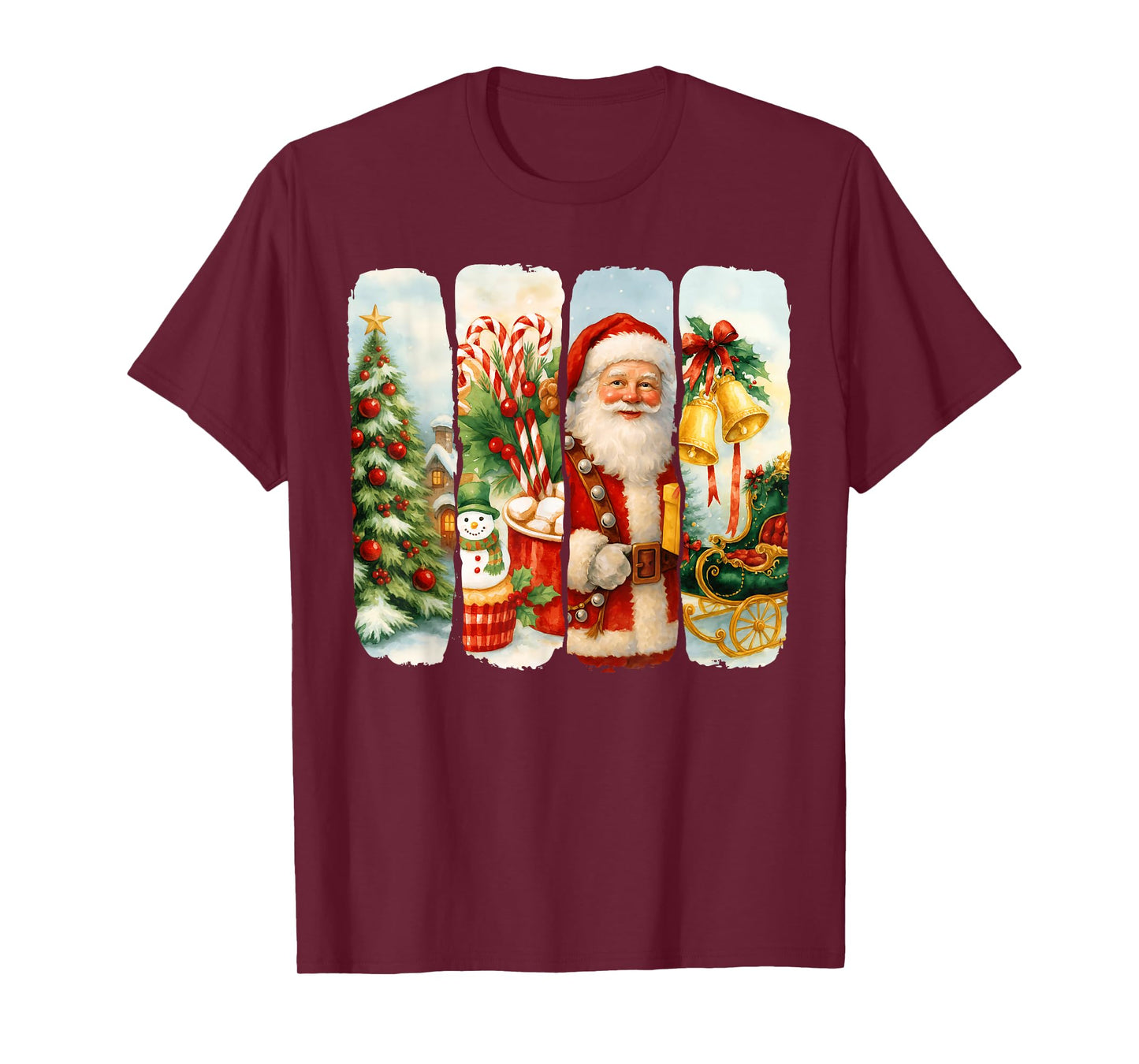 Merry Christmas Tree Santa Claus Matching Holiday Women Kids T-Shirt