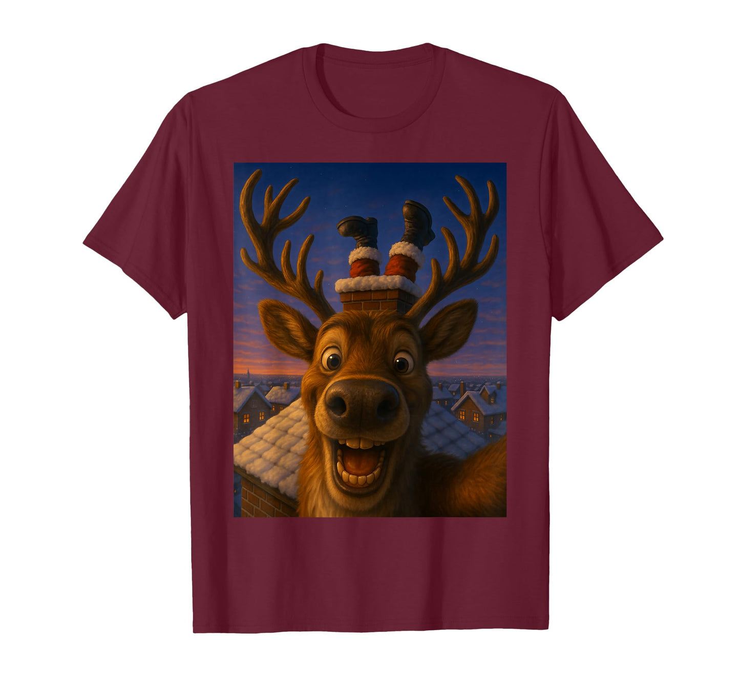 Funny Reindeer Selfie Santa Boys Girls Christmas T-Shirt