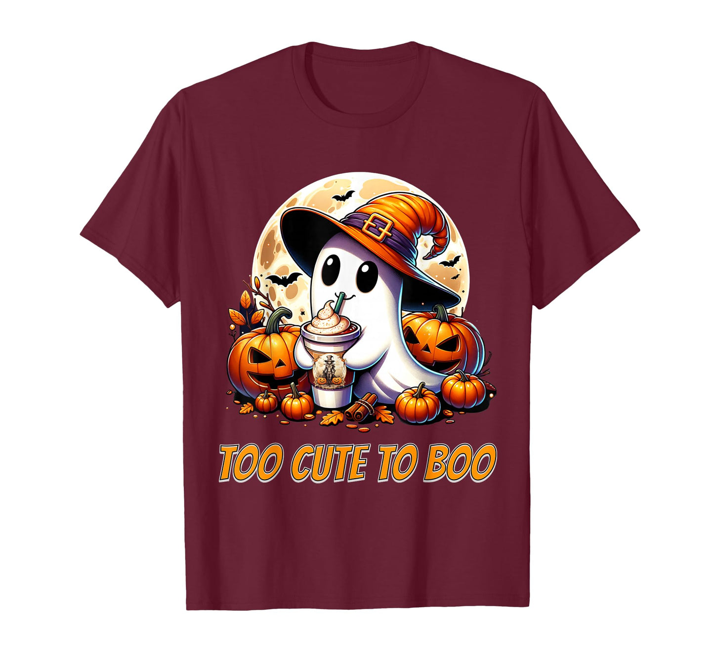 Too Cute to Boo Ghost Funny Halloween Pumpkin Design T-Shirt