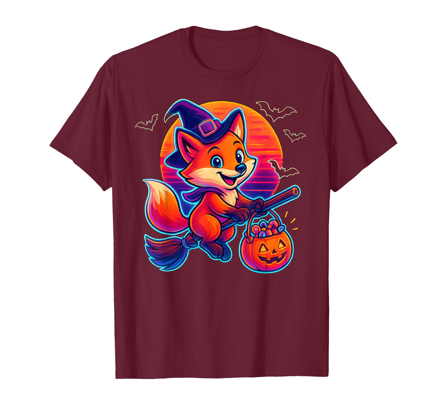 Cute Fox Witch Pumpkin Halloween Costume Boys Girls T-Shirt