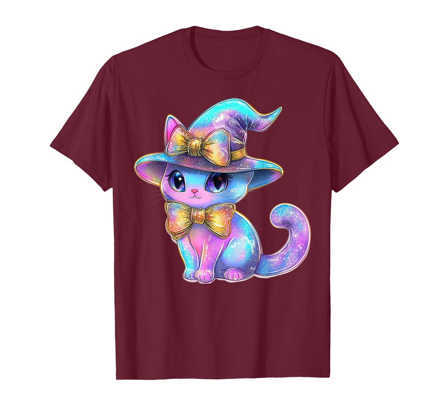 Kawaii Pastel Cat Witch Hat Halloween Coquette Girly Bow T-Shirt