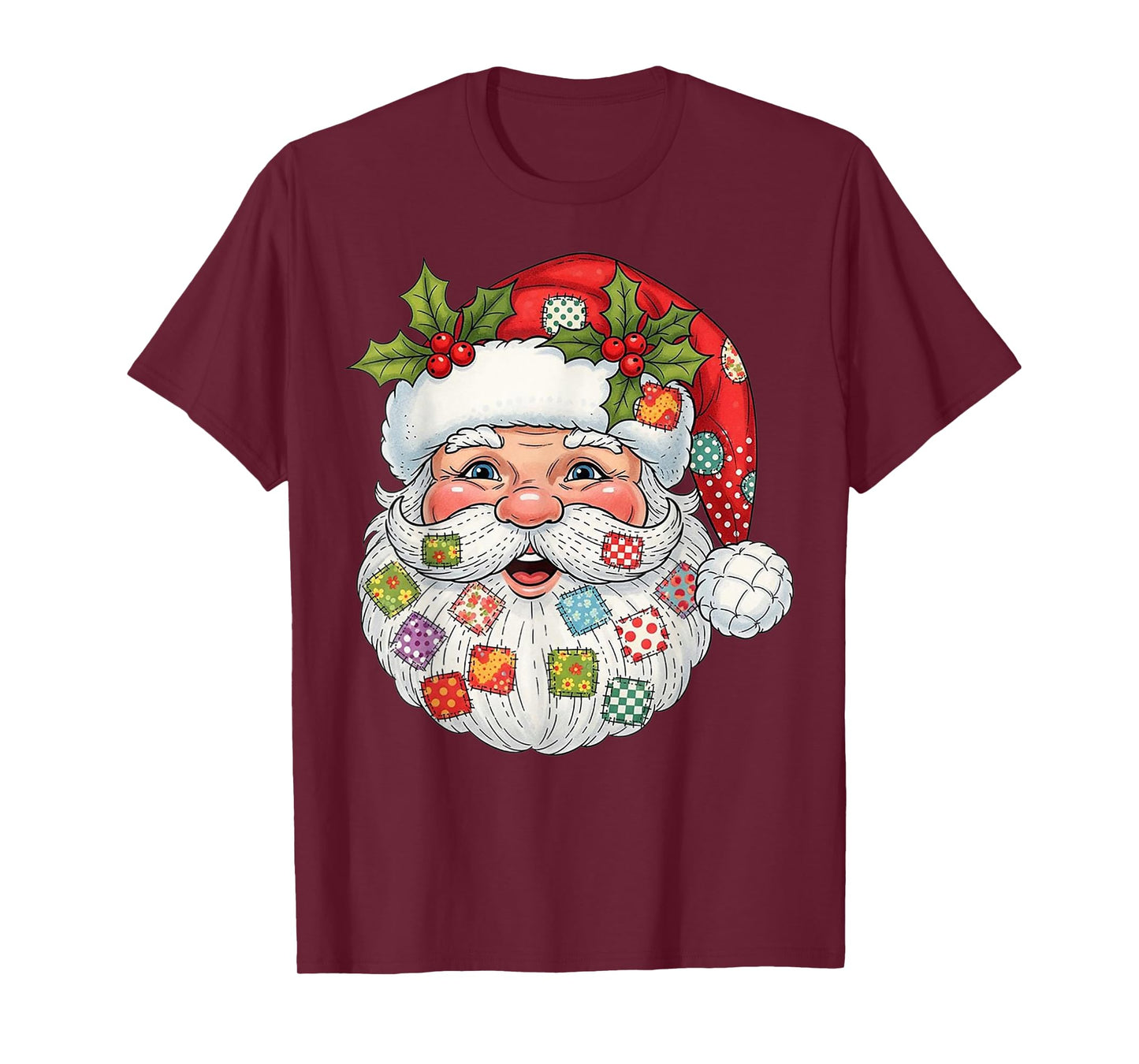 Retro Santa Claus Patchwork Merry Christmas Xmas Vibes T-Shirt