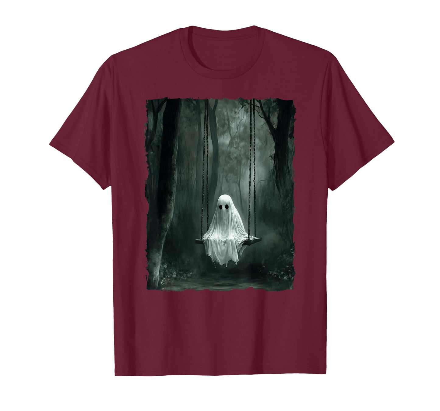 Vintage Floral Ghost On Swing In Forest Spooky Halloween T-Shirt