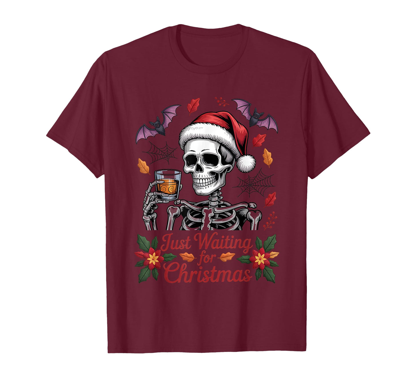 Just Waiting for Christmas Skeleton Santa T-Shirt