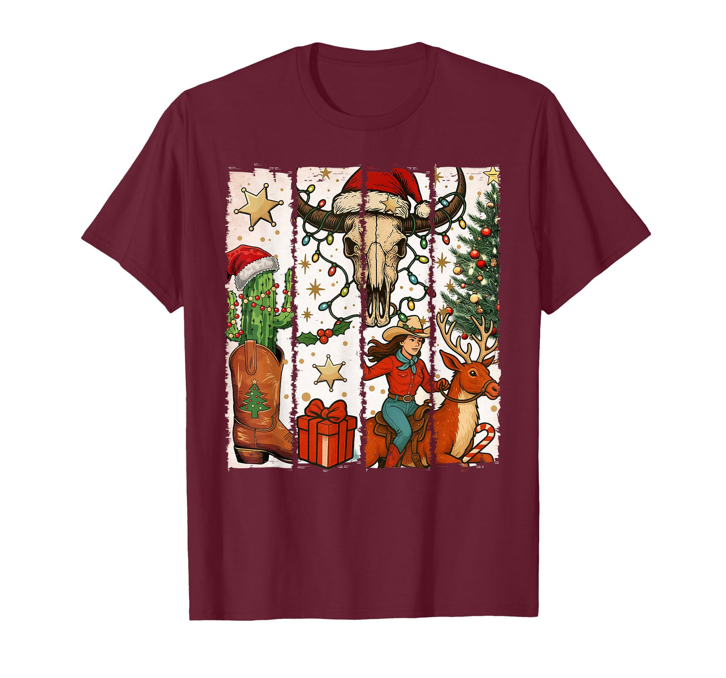 Cowboy Western Christmas Tree Santa T-Shirt
