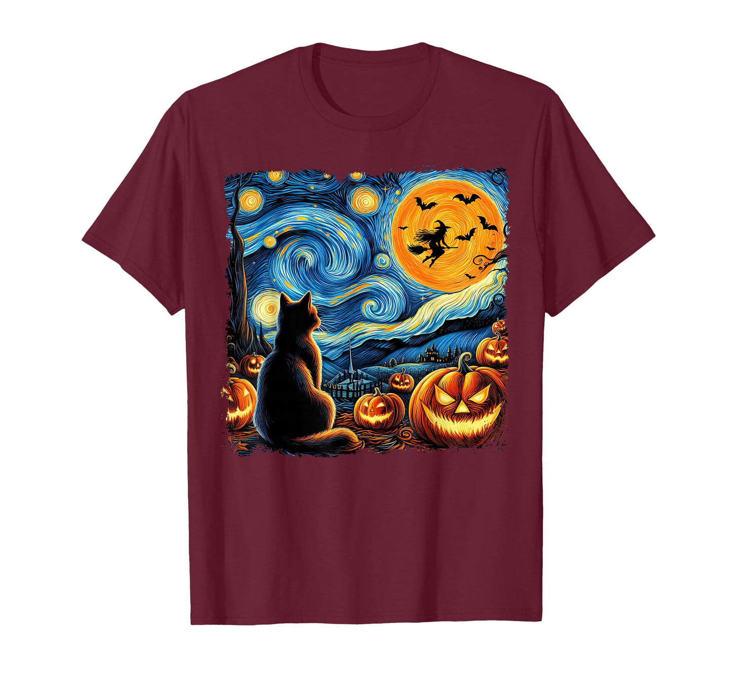 Halloween Shirt Men Women Black Cat Pumpkins Bats Witch Moon T-Shirt