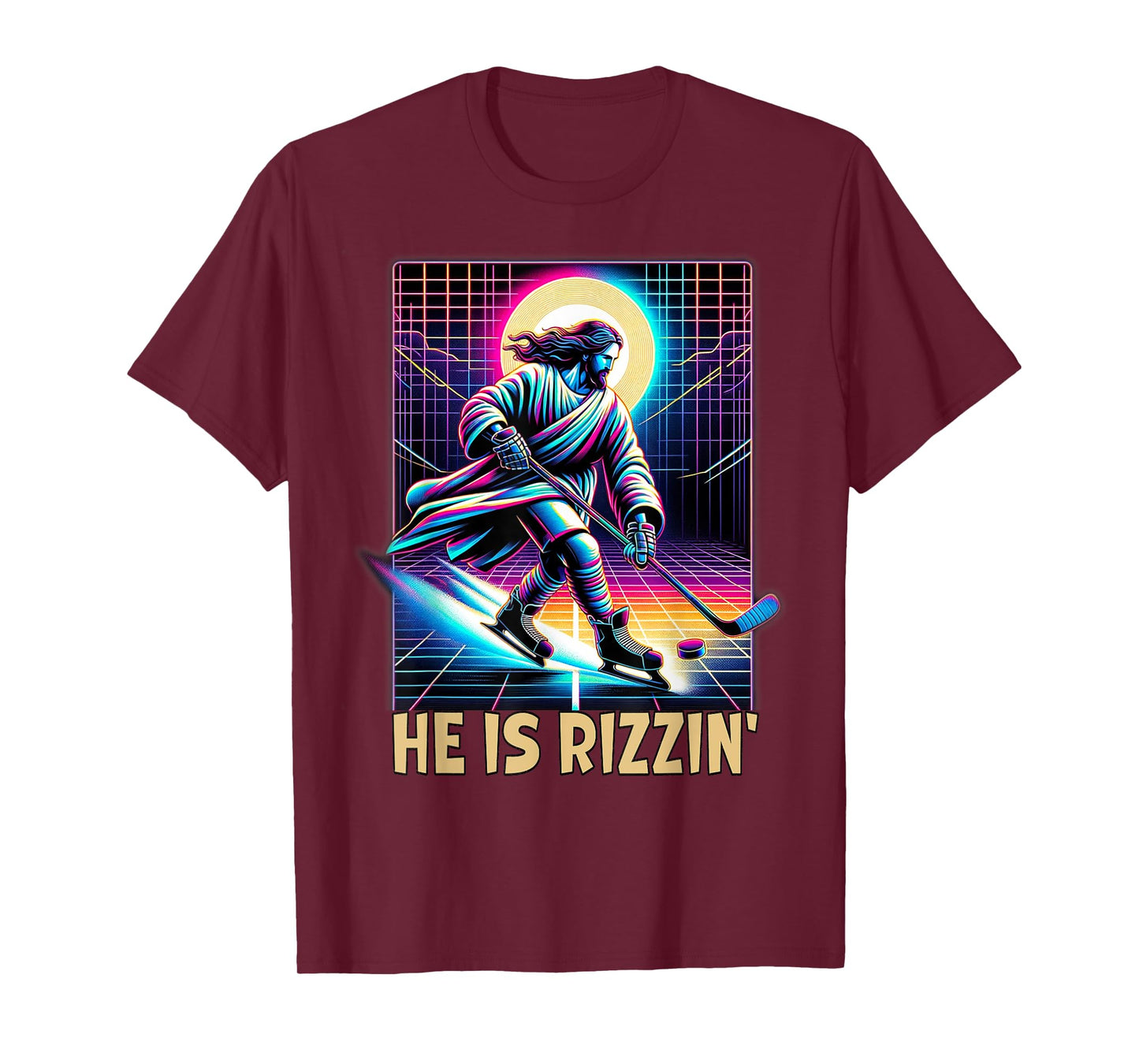 He Is Rizzin Christian Ice Hockey Lover Jesus Meme Religious T-Shirt