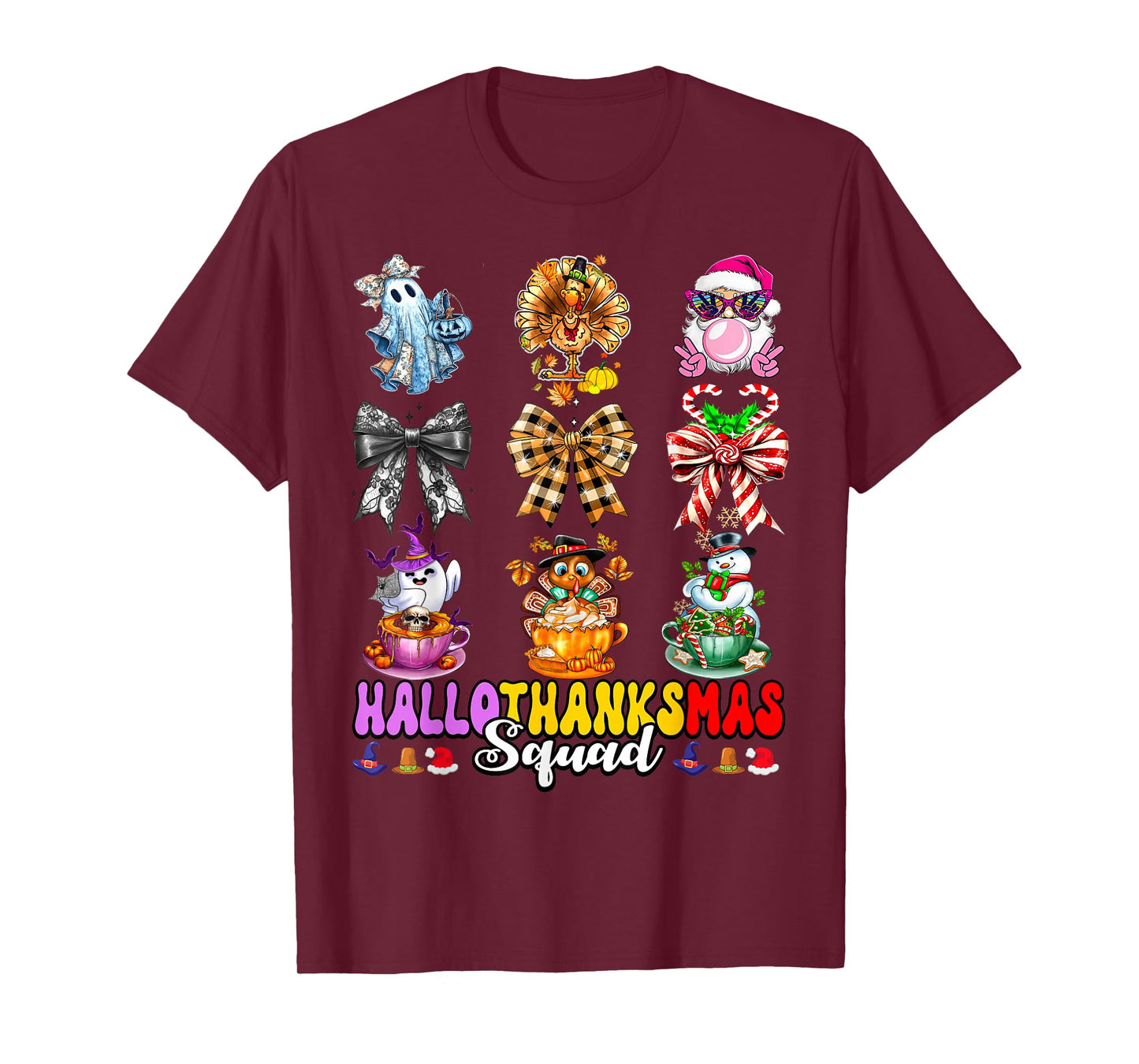 Hallothanksmas Squad Funny Halloween Thanksgiving Christmas T-Shirt