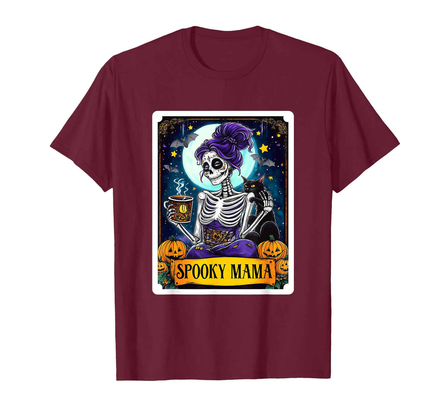 Spooky Mama Tarot Card Halloween Mom Skull Mama Black Cat T-Shirt