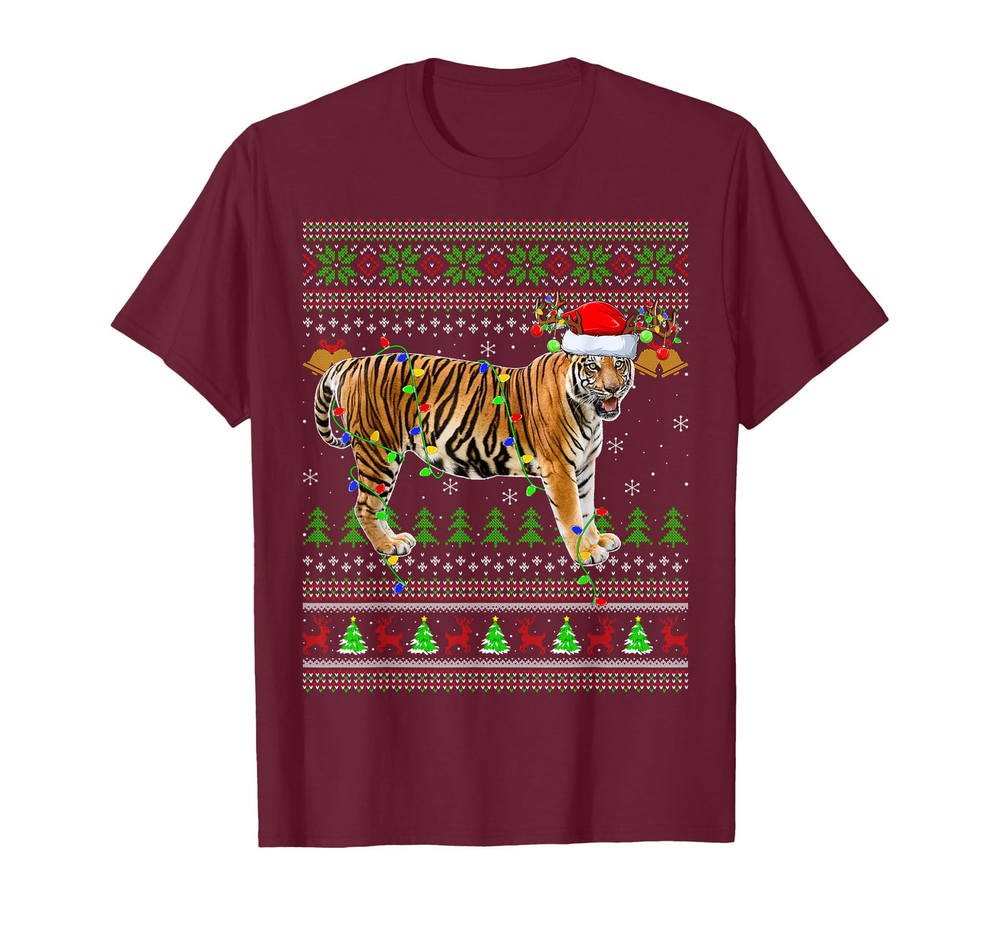 Tiger Ugly Christmas Sweaters Holiday Santa Cute Xmas T-Shirt