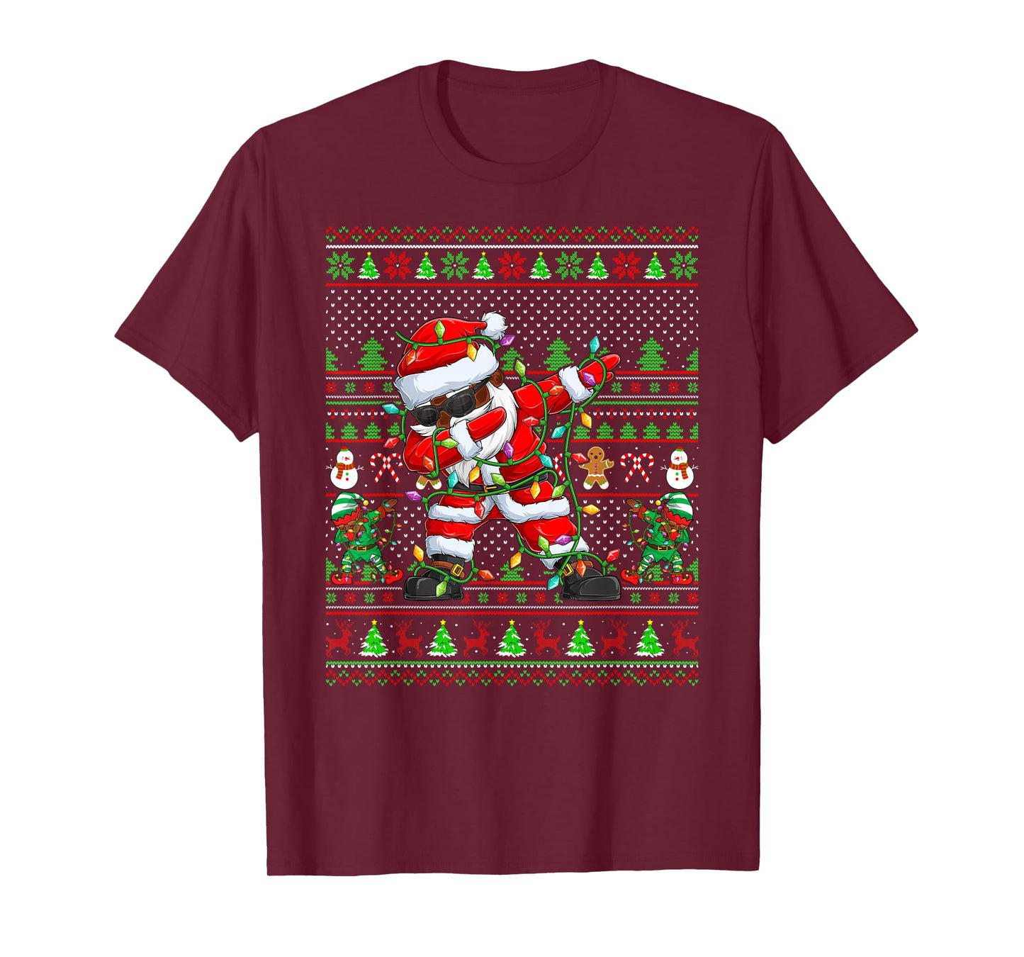 Funny Dabbing Santa Xmas Lights Ugly Christmas Sweaters T-Shirt