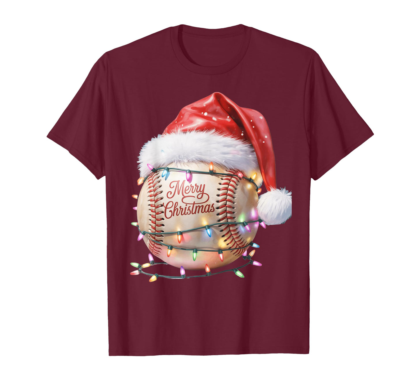 a Classic Baseball Wearing a Santa hat Wishing Christmas T-Shirt