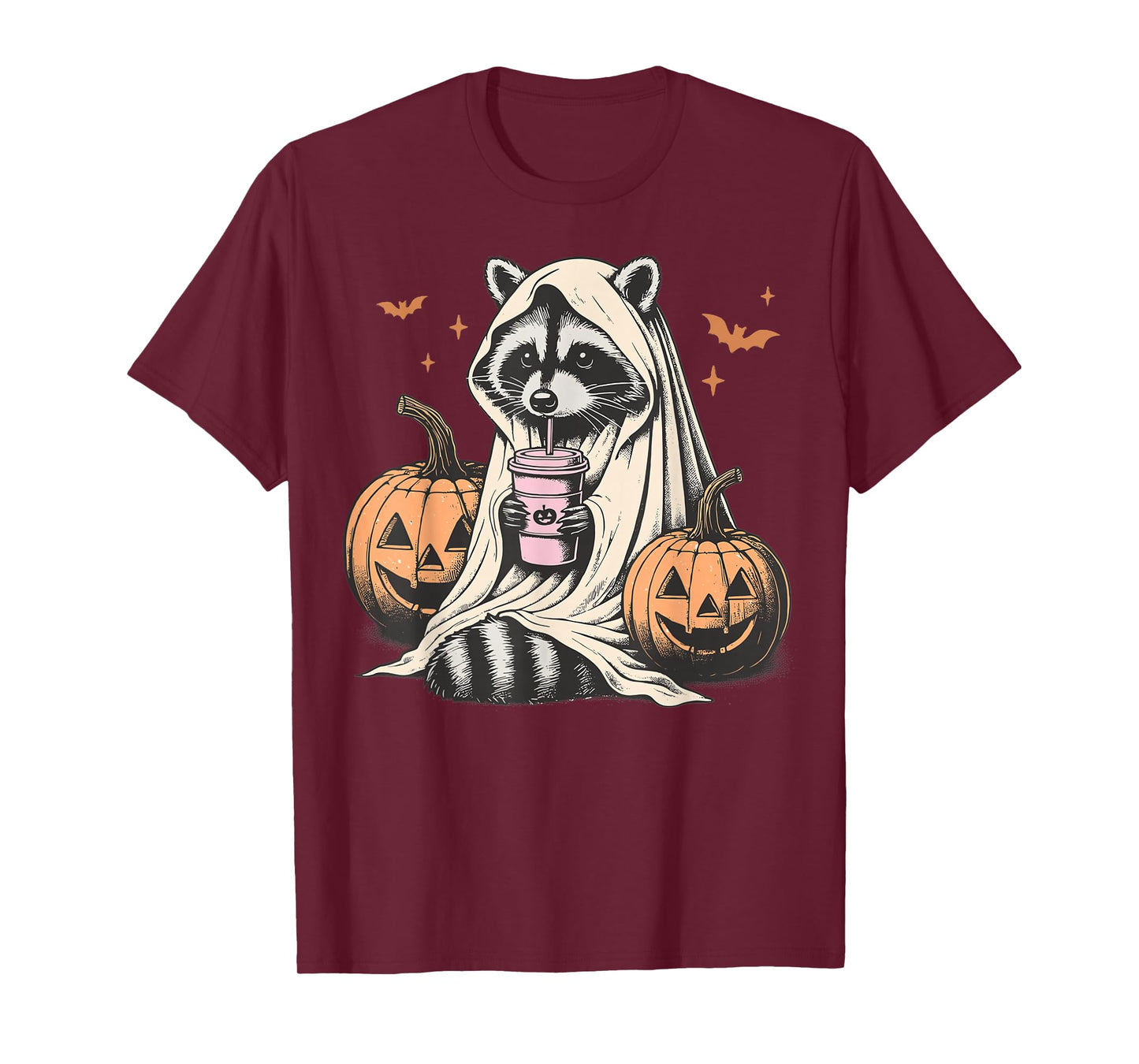 Cute Ghost Pumpkin Halloween Raccoon Costume Raccoon Lovers T-Shirt