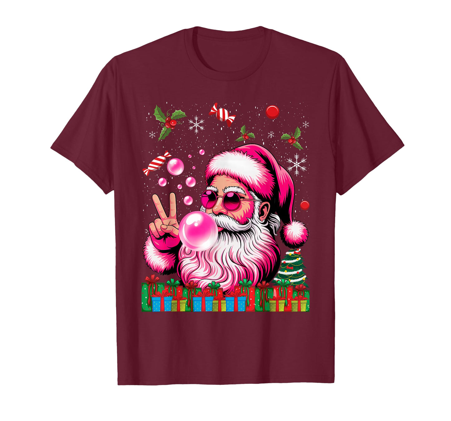 Funny Santa Claus Costume Blowing Bubble Gum Xmas Christmas T-Shirt