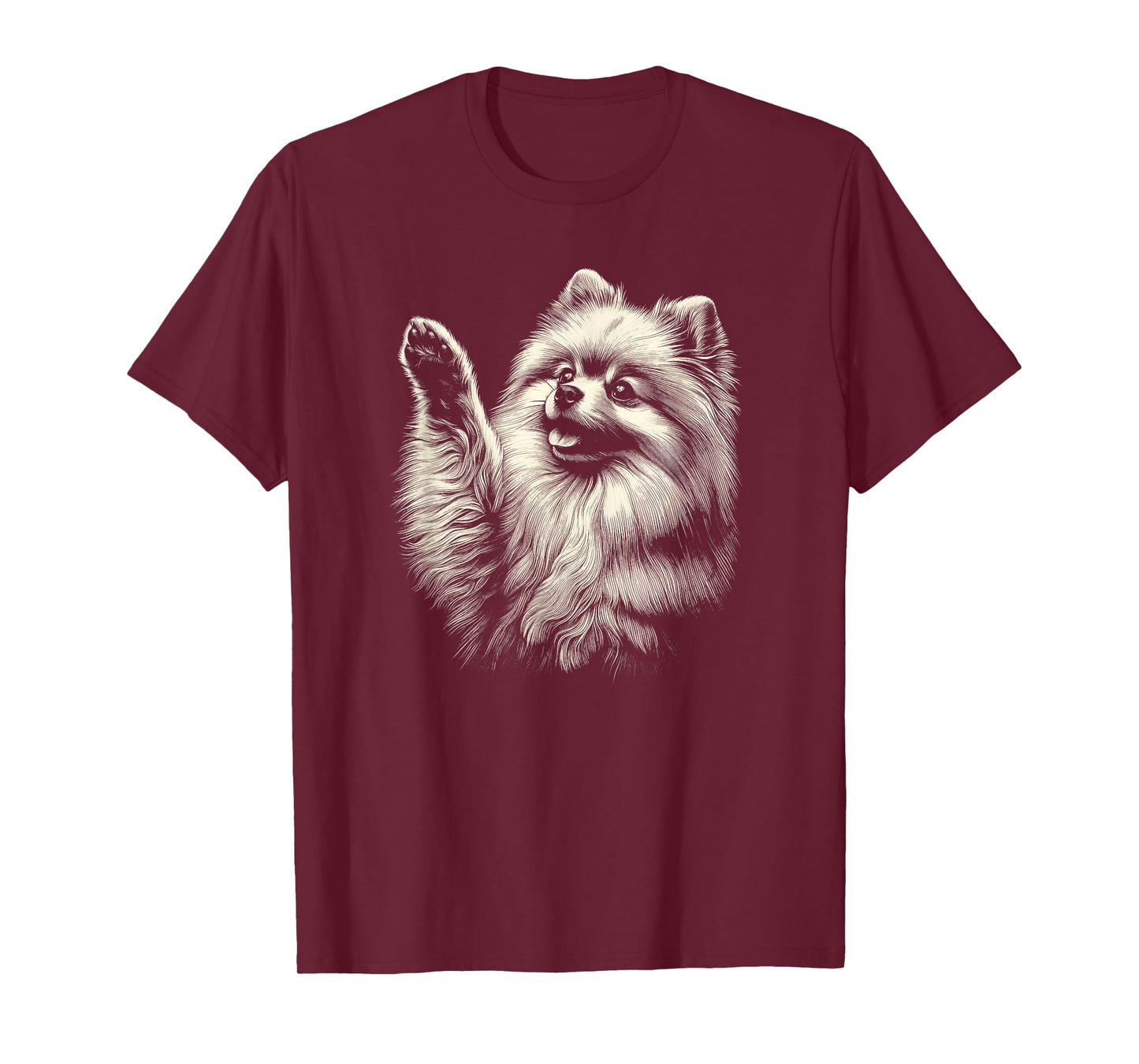 Vintage Pomeranian Dog Raising Paw Art Design T-Shirt for Men Women