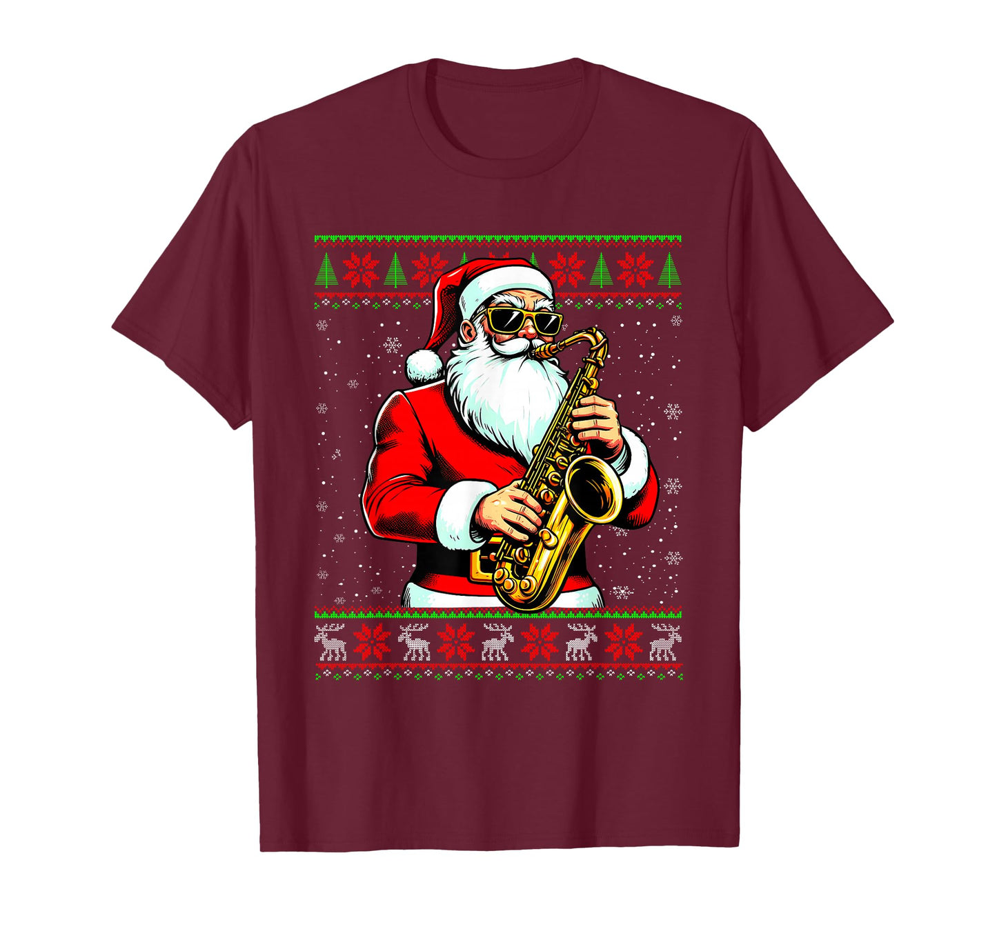 Santa Claus Playing Saxophone Ugly Christmas Sweater Musical T-Shirt