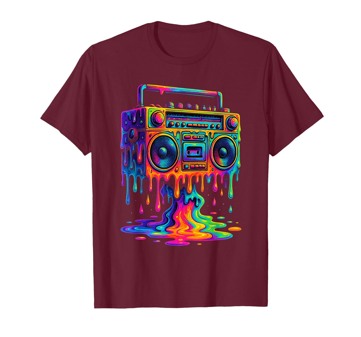 Old School 80s Hip Hop Boombox with Dripping Paint Art T-Shirt