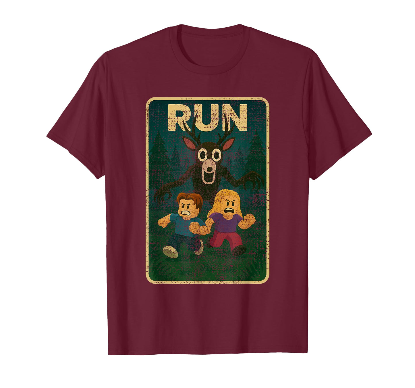 Run - 99 Nights Halloween Gamer Deer in The Forest Kids Meme T-Shirt