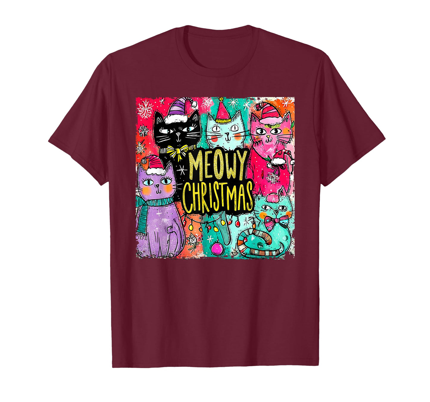 Meowy Christmas Cat Ugly Christmas Cat Reindeer Santa Xmas T-Shirt