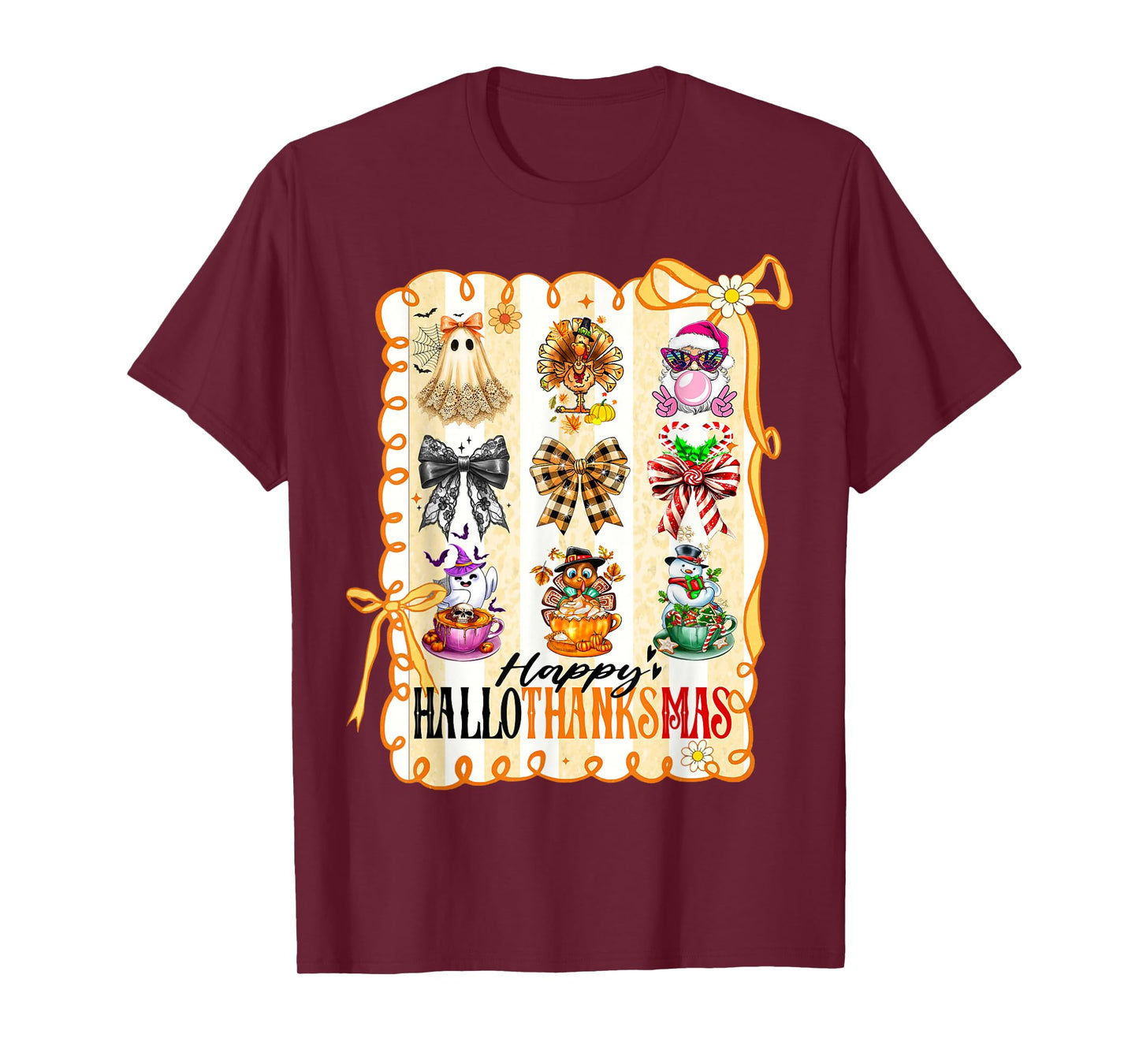 Happy Hallothanksmas Coquette Bow Halloween Thanks Christmas T-Shirt