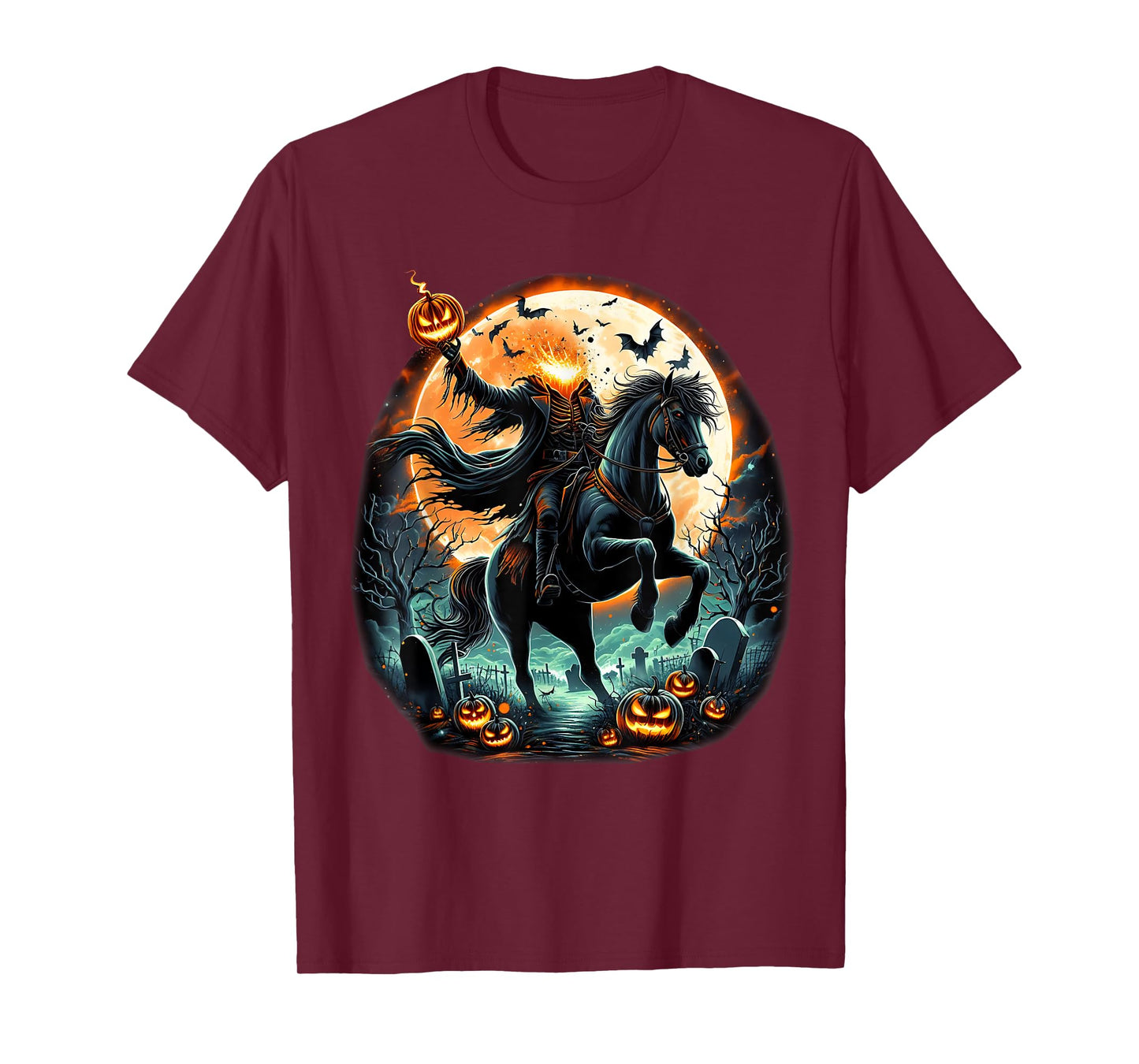 Pumpkin Headless Horseman Scary Halloween Tee T-Shirt
