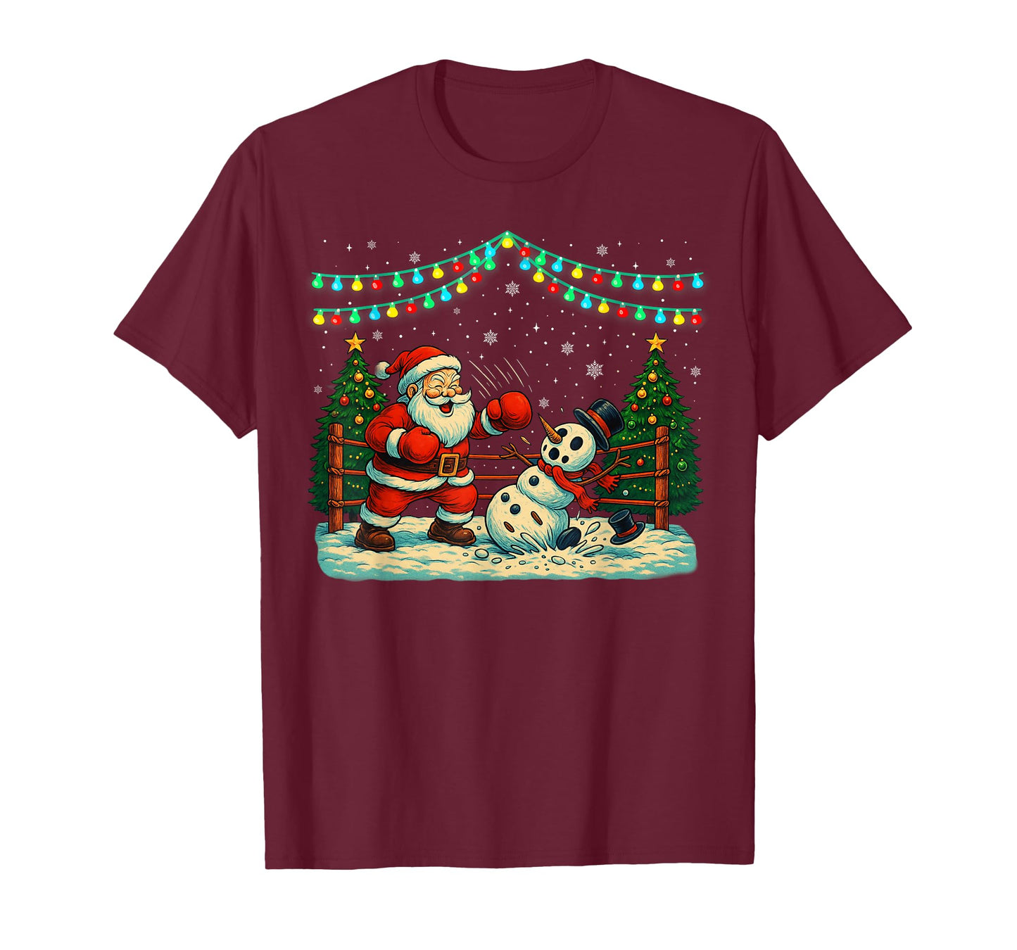 Funny Wrestling Santa Xmas Snowman Christmas Lights T-Shirt