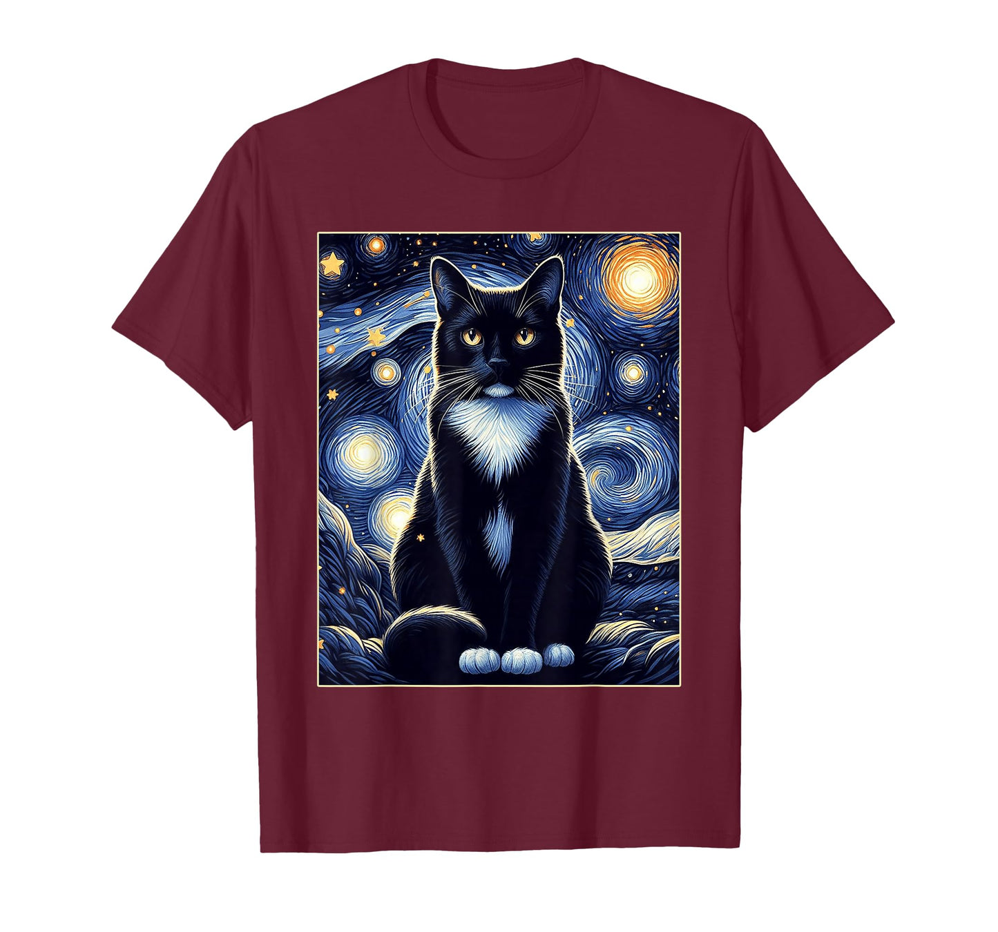 Tuxedo Cat Starry Night Shirt Van Gogh Painting Cat Lover T-Shirt