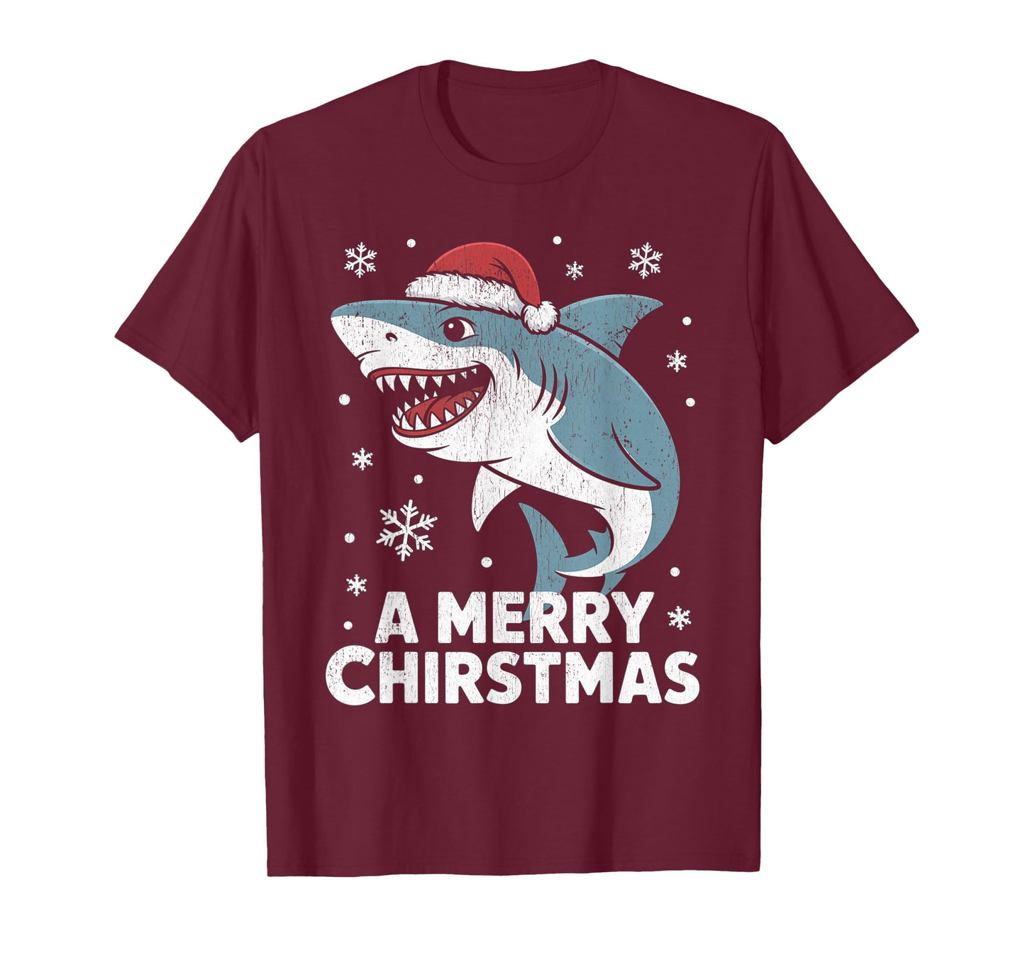 A Merry Christmas Funny Shark Santa Hat Ugly Sweater T-Shirt