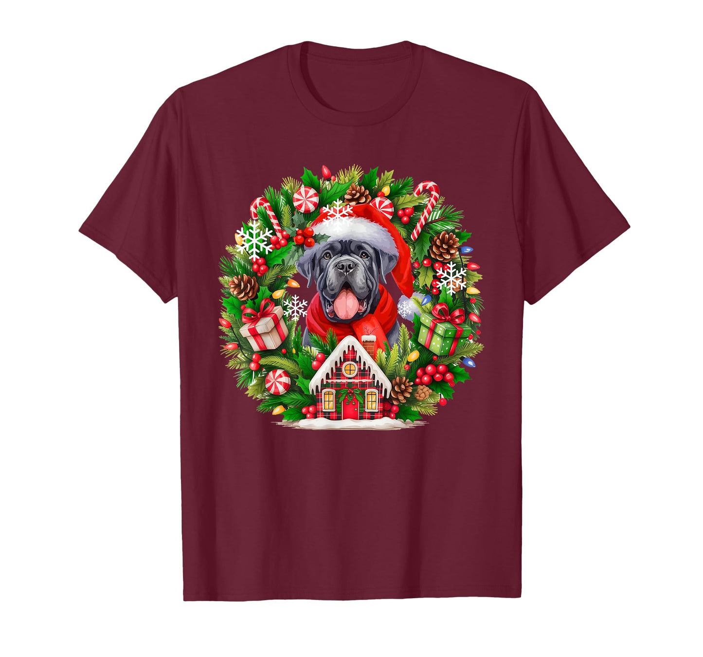 Santa Cane Corso Christmas Floral Circle Matching Owner Kids T-Shirt