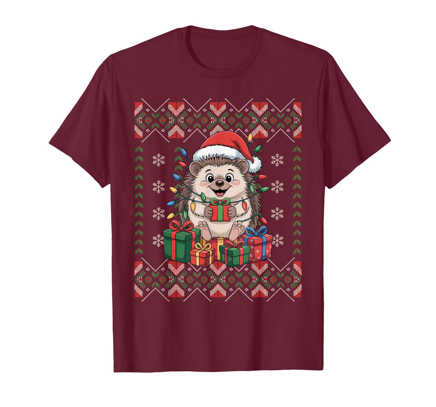Santa Hedgehog Christmas Ugly Sweater Funny Holiday Pajamas T-Shirt