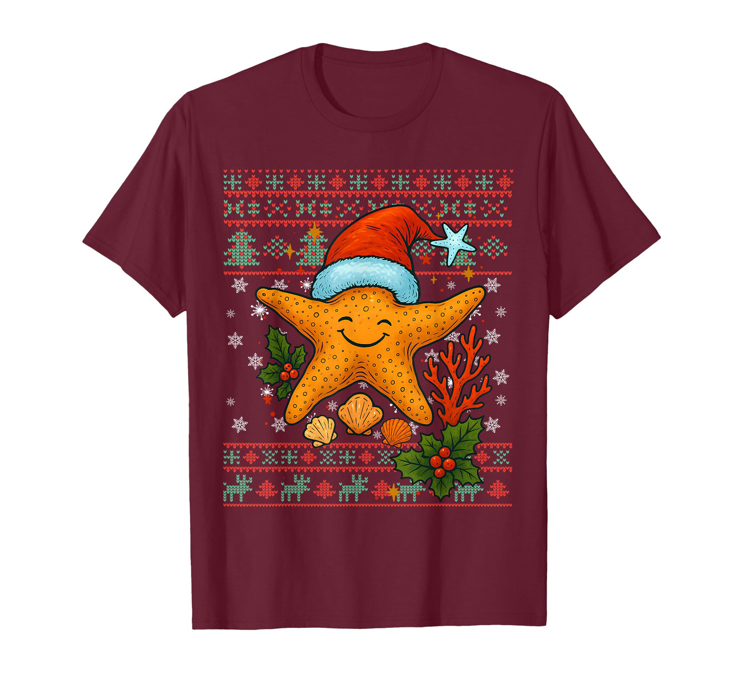 Seashells Christmas Ocean Water Starfish Ugly Xmas T-Shirt