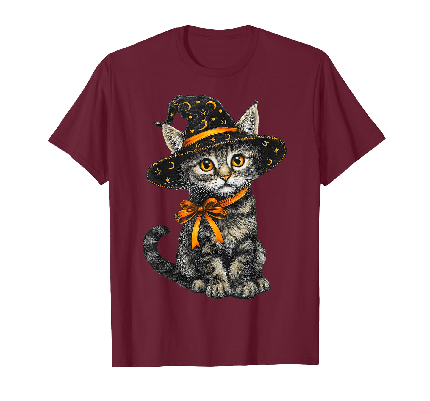 Cute Kitten Bow Cat Witch Hat Scary Halloween Men Women Kids T-Shirt