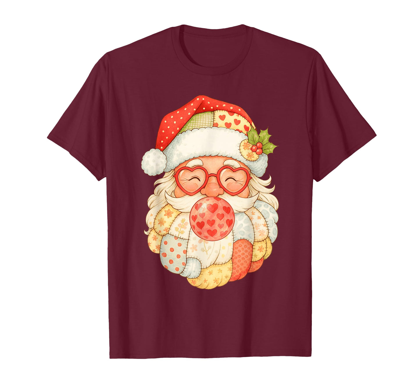Patchwork Santa Claus Face Vintage Christmas Men Women Kids T-Shirt