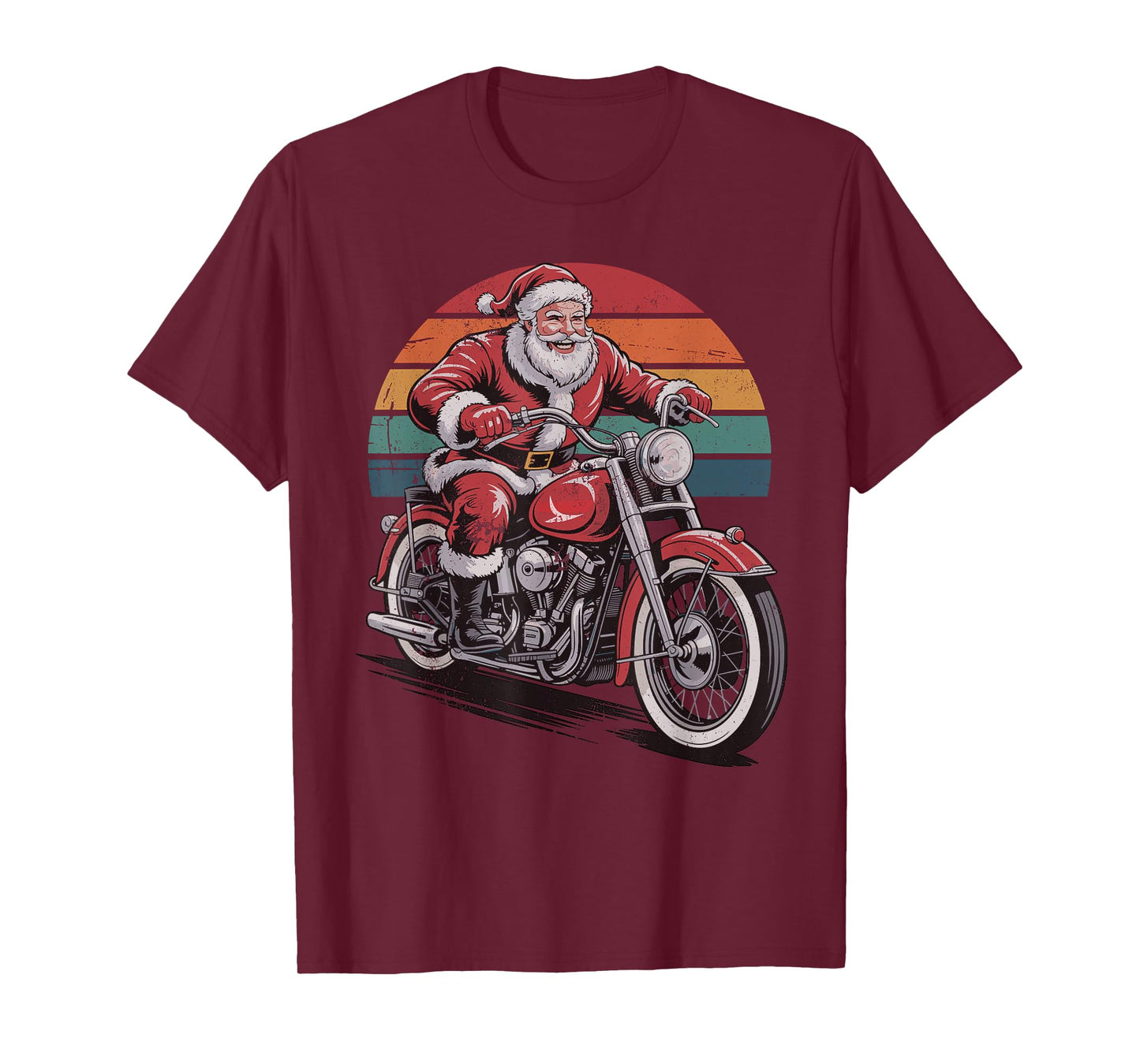 Retro Vintage Santa Riding Motorcycle Christmas Holiday T-Shirt