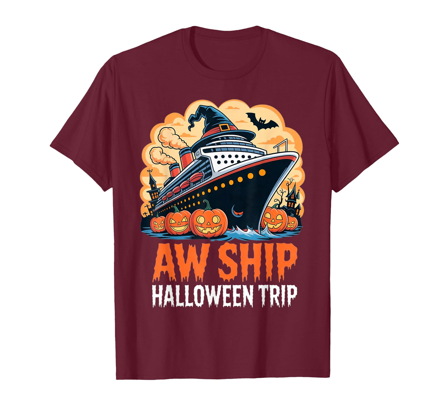 Aw Ship Halloween Trip Witch Pumpkins Funny Family Matching T-Shirt