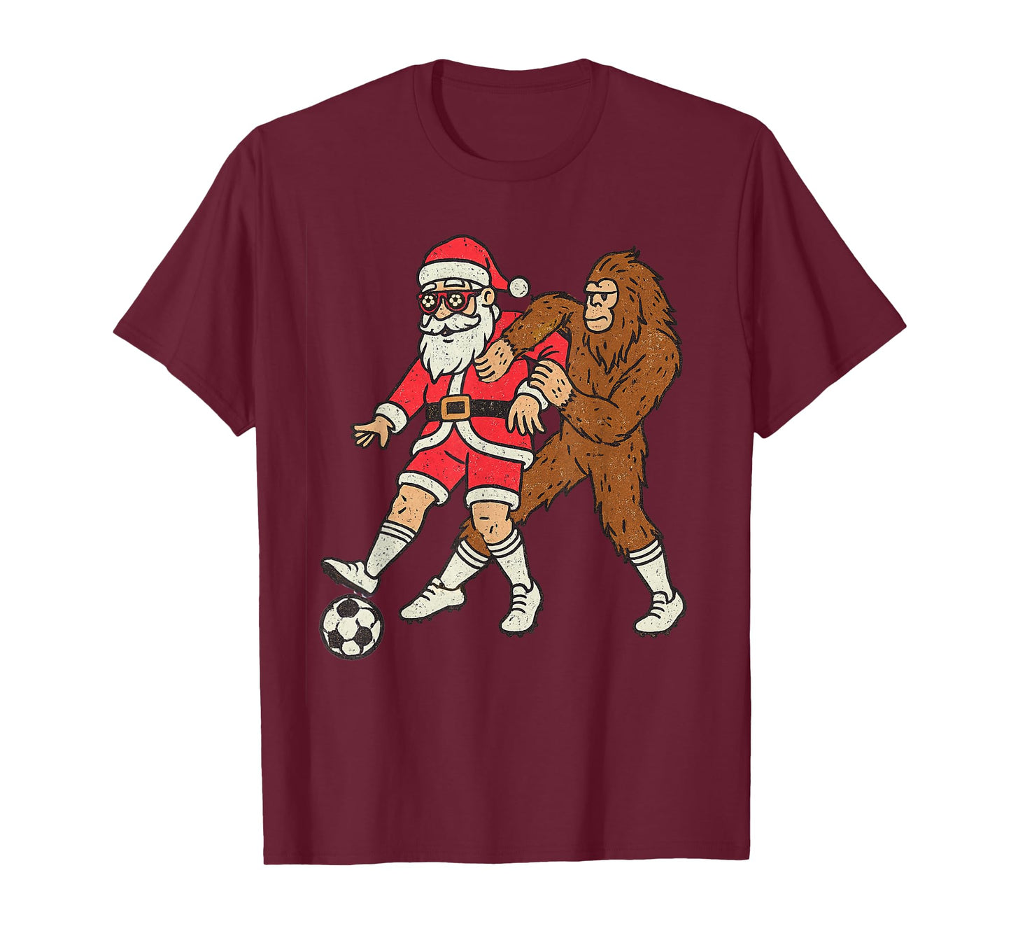 Santa Sasquatch Playing Soccer Christmas Funny Xmas Holiday T-Shirt