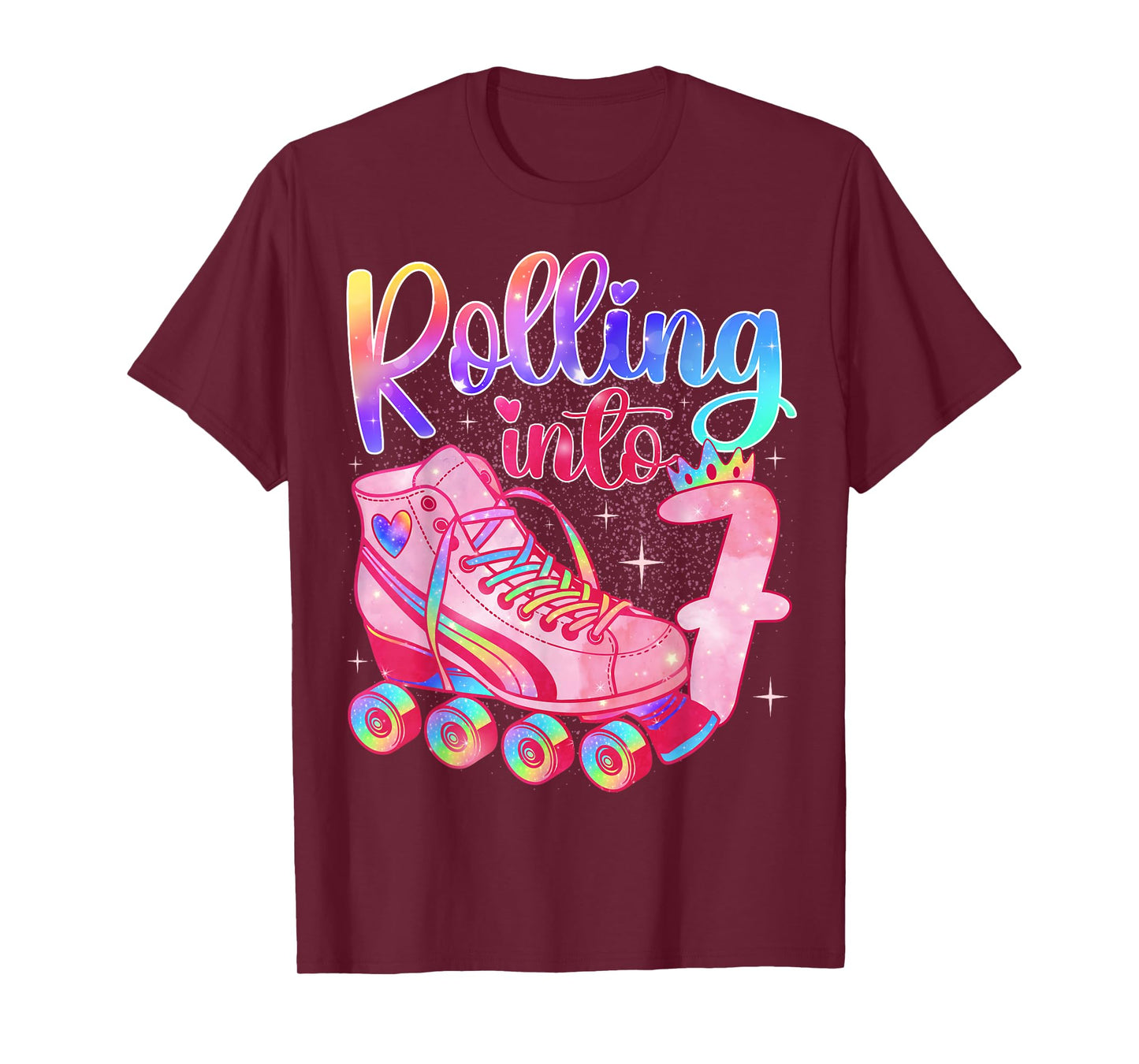 Kids Rolling Into 7 Roller Skating 7th Birthday Party Girl T-Shirt