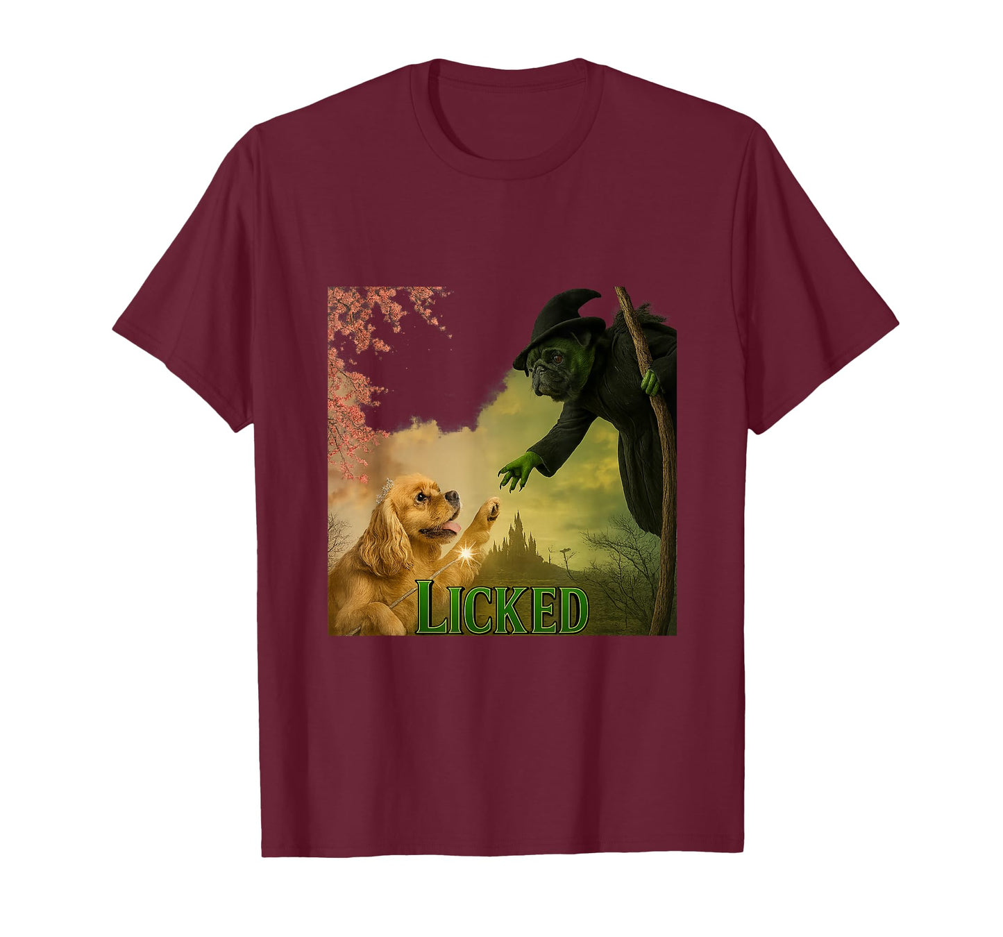 Enchanted Dog vs Pug Parody Fantasy Artwork T-Shirt