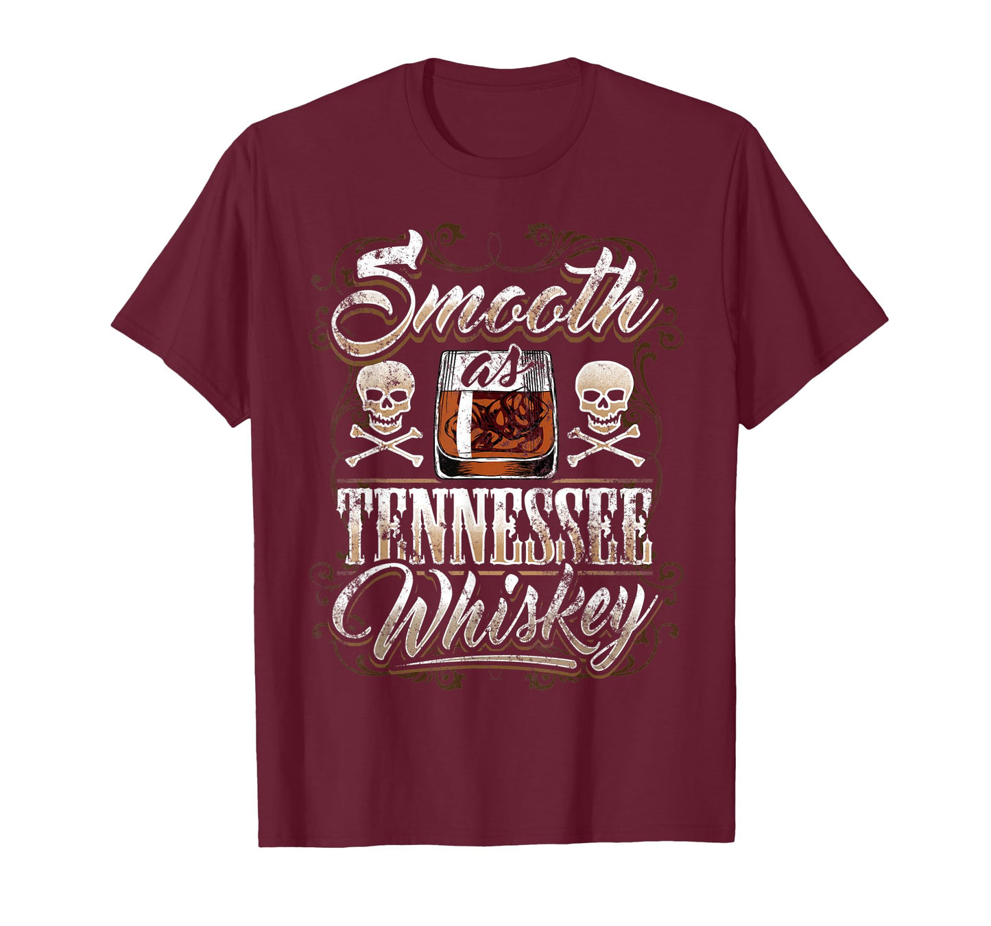 Smooth As Tennessee Whiskey Glass Men Skull Grunge Vintage T-Shirt