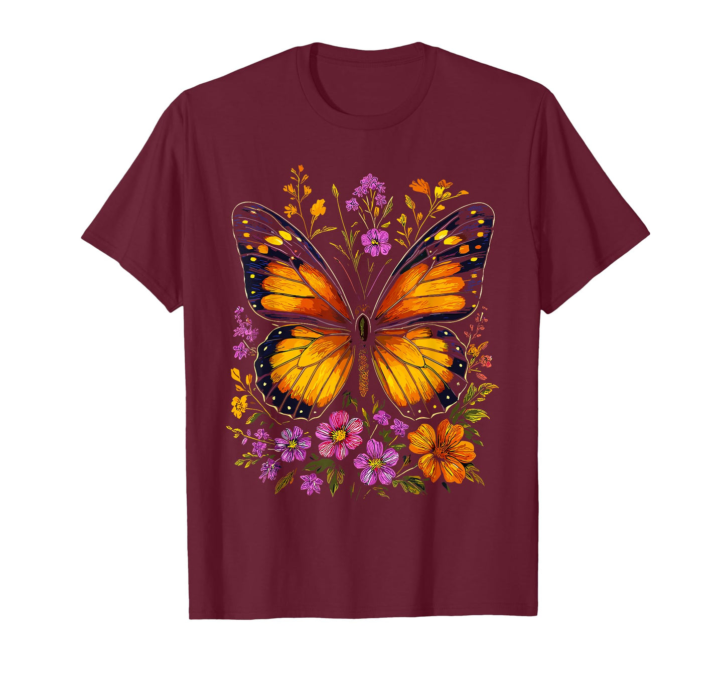 Monarch Butterfly Floral Nature Insect Lover Garden T-Shirt