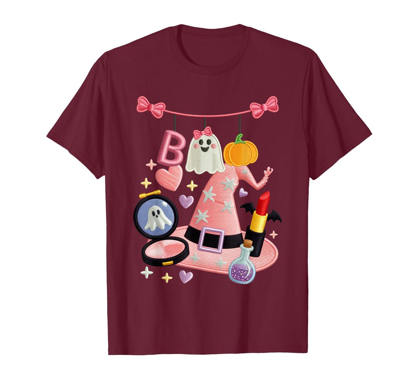 Boho Coquette Bow Halloween Makeup Witch Hat Ghost Cute Fun T-Shirt