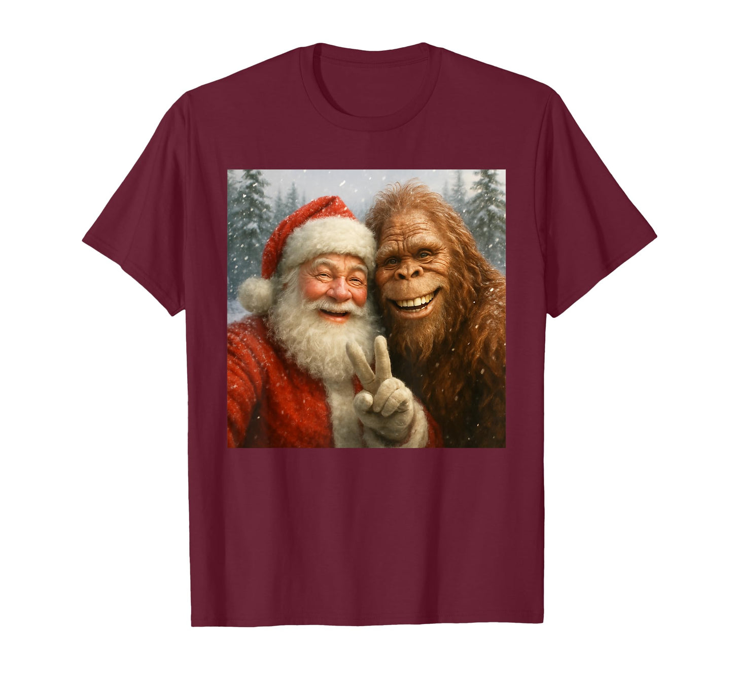 Funny Cat Selfie with Santa Claus & Bigfoot Meme T-Shirt