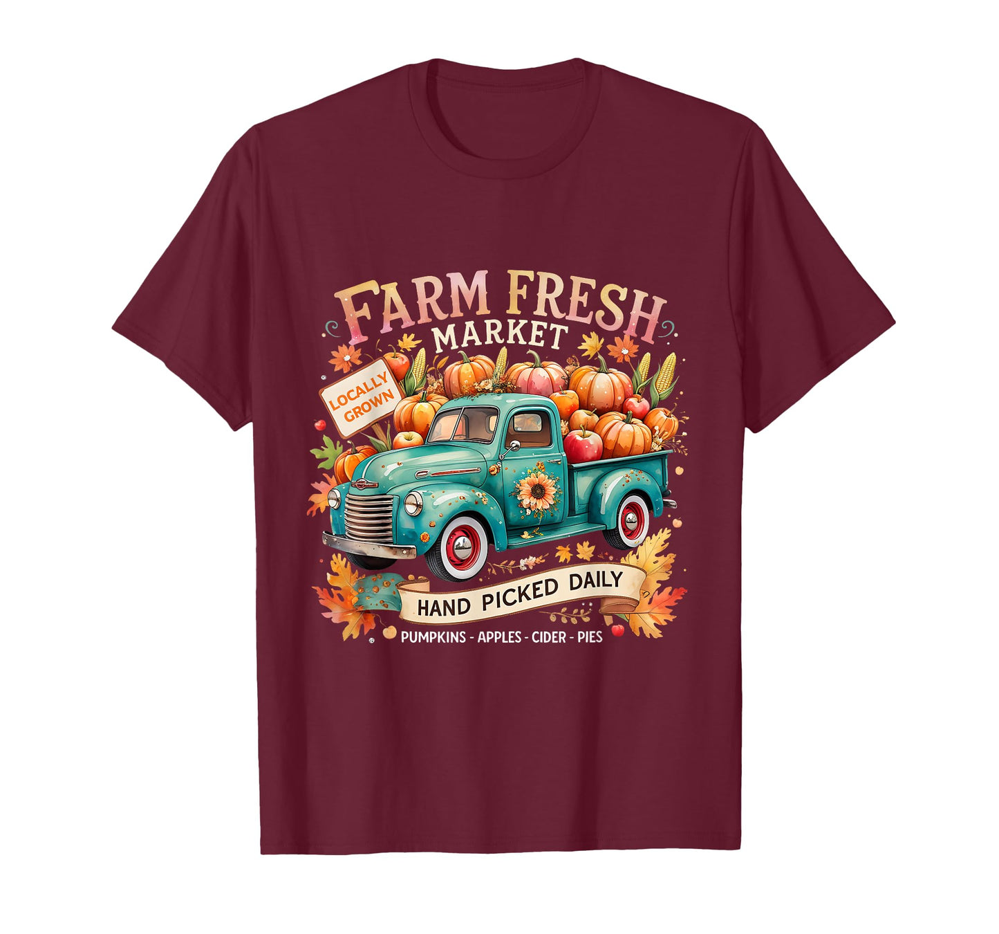 Farm Fresh Market Vintage Truck Pumpkin Fall T-Shirt