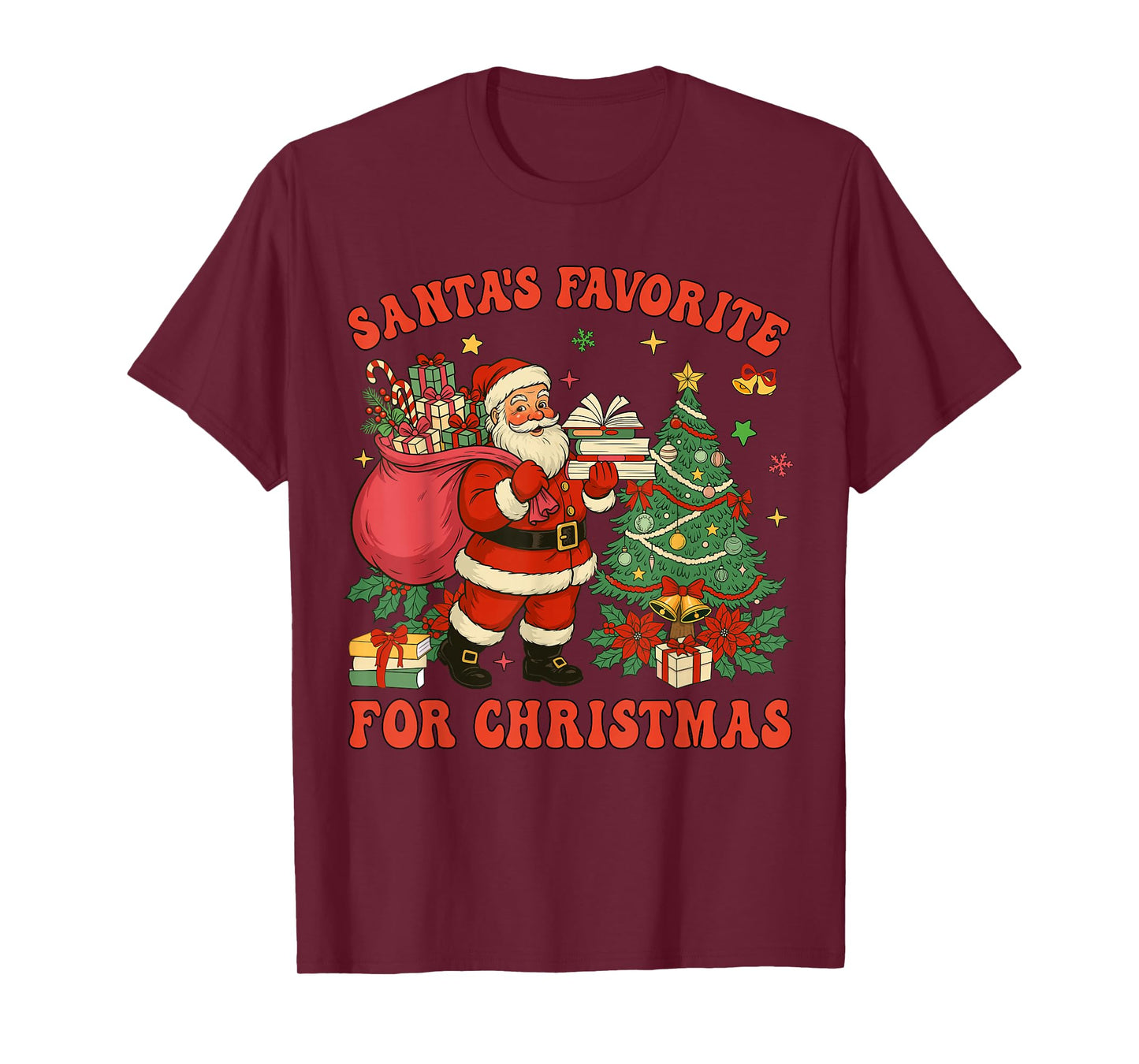 Santa Favorite Teacher Groovy Christmas Teacher Boys Girls T-Shirt