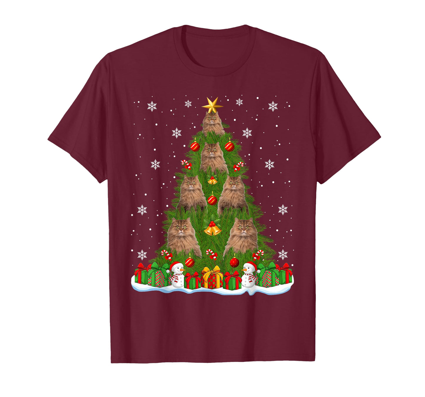 Persian Cat Christmas Tree Holiday Decor Funny Xmas Lights T-Shirt