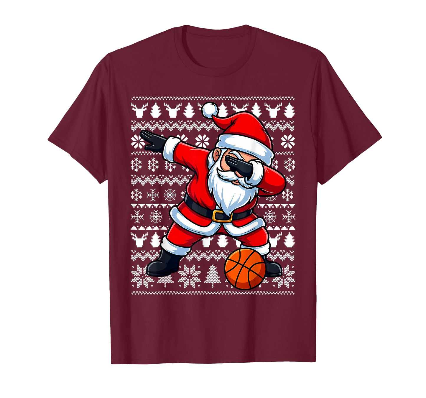 Dabbing Santa Basketball Ugly Christmas Sweater Pattern Men T-Shirt